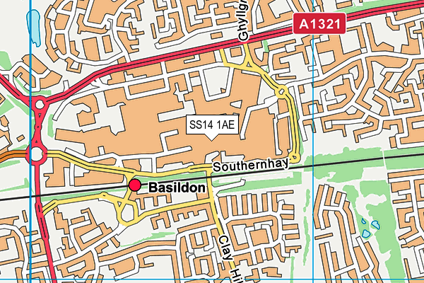 SS14 1AE map - OS VectorMap District (Ordnance Survey) SS14 1AE map - OS VectorMap District (Ordnance Survey)