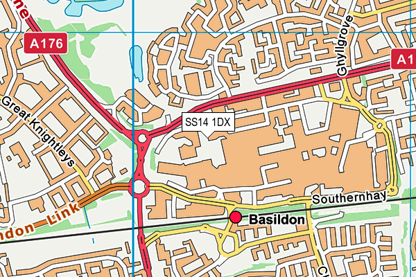 SS14 1DX map - OS VectorMap District (Ordnance Survey) SS14 1DX map - OS VectorMap District (Ordnance Survey)