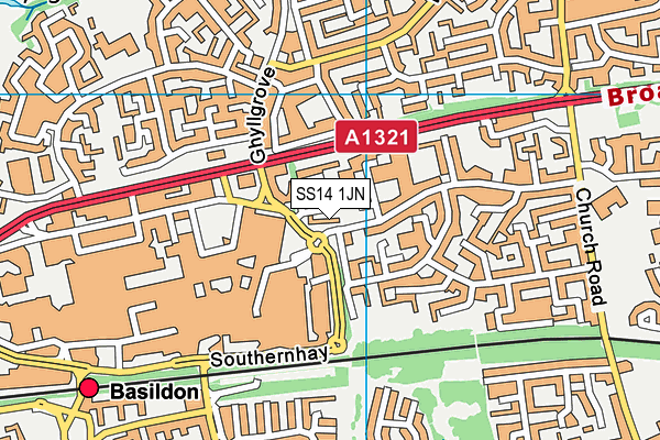 SS14 1JN map - OS VectorMap District (Ordnance Survey) SS14 1JN map - OS VectorMap District (Ordnance Survey)
