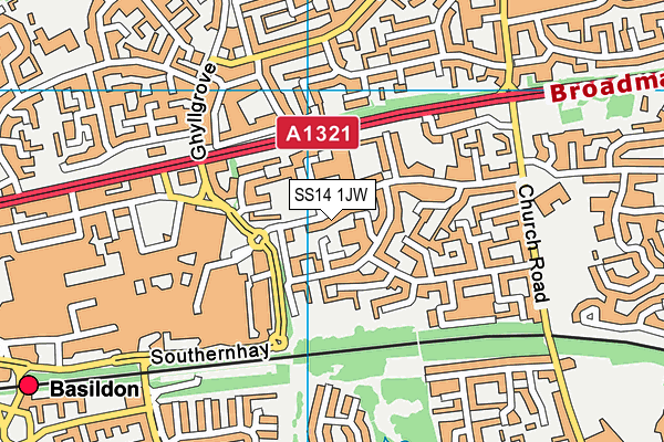 SS14 1JW map - OS VectorMap District (Ordnance Survey) SS14 1JW map - OS VectorMap District (Ordnance Survey)