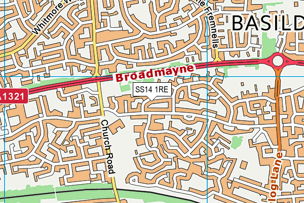 SS14 1RE map - OS VectorMap District (Ordnance Survey)