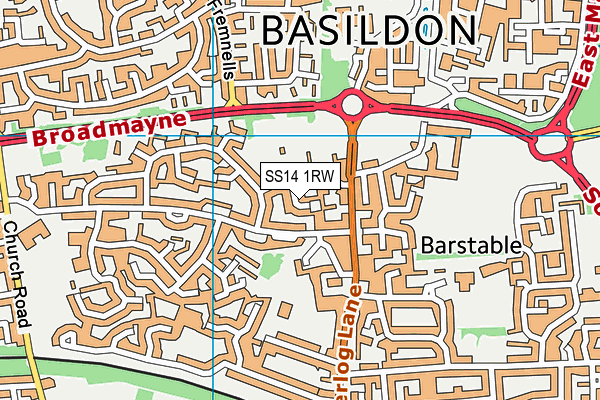 SS14 1RW map - OS VectorMap District (Ordnance Survey)