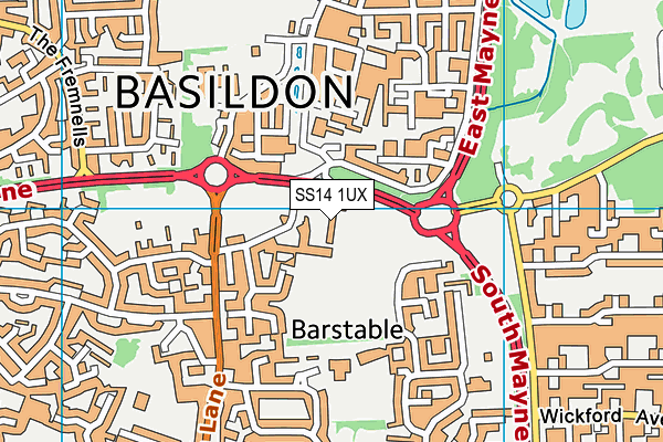 SS14 1UX map - OS VectorMap District (Ordnance Survey) SS14 1UX map - OS VectorMap District (Ordnance Survey)