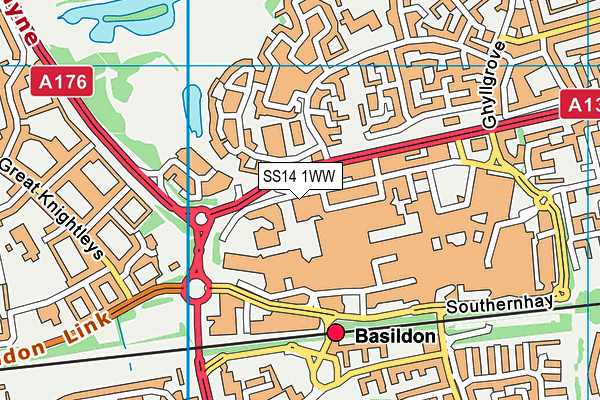 SS14 1WW map - OS VectorMap District (Ordnance Survey) SS14 1WW map - OS VectorMap District (Ordnance Survey)