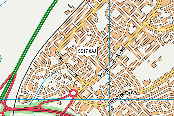 SS17 8AJ map - OS VectorMap District (Ordnance Survey) SS17 8AJ map - OS VectorMap District (Ordnance Survey)