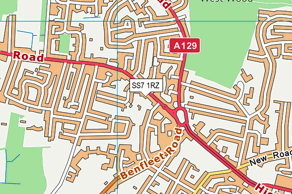 SS7 1RZ map - OS VectorMap District (Ordnance Survey)