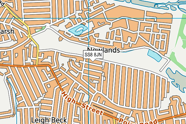 SS8 8JN map - OS VectorMap District (Ordnance Survey) SS8 8JN map - OS VectorMap District (Ordnance Survey)