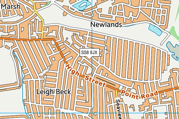 SS8 8JX map - OS VectorMap District (Ordnance Survey) SS8 8JX map - OS VectorMap District (Ordnance Survey)