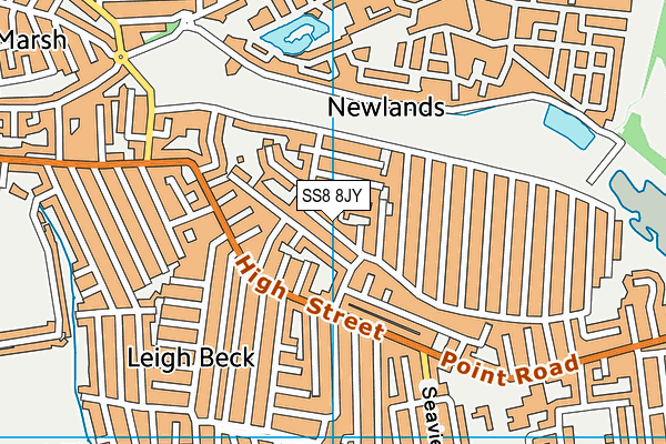 SS8 8JY map - OS VectorMap District (Ordnance Survey) SS8 8JY map - OS VectorMap District (Ordnance Survey)