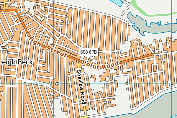 SS8 8PB map - OS VectorMap District (Ordnance Survey) SS8 8PB map - OS VectorMap District (Ordnance Survey)