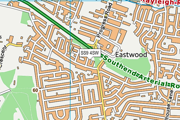 SS9 4SW map - OS VectorMap District (Ordnance Survey) SS9 4SW map - OS VectorMap District (Ordnance Survey)