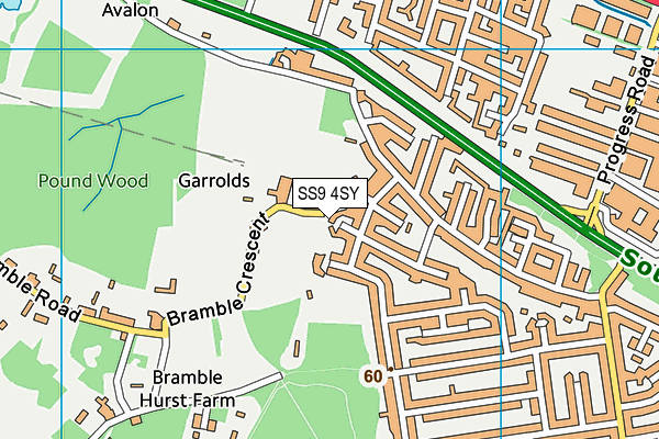 SS9 4SY map - OS VectorMap District (Ordnance Survey) SS9 4SY map - OS VectorMap District (Ordnance Survey)
