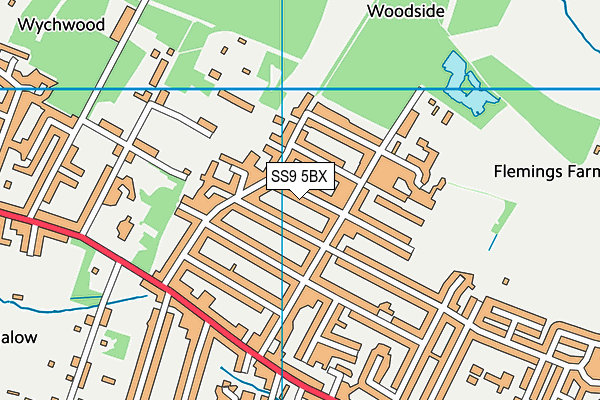 SS9 5BX map - OS VectorMap District (Ordnance Survey) SS9 5BX map - OS VectorMap District (Ordnance Survey)