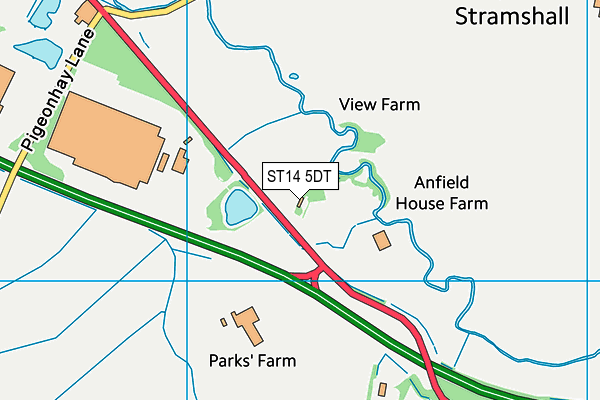 ST14 5DT map - OS VectorMap District (Ordnance Survey)