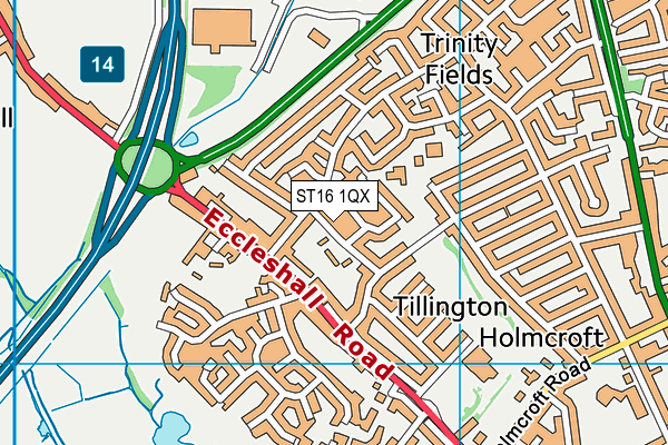 ST16 1QX map - OS VectorMap District (Ordnance Survey) ST16 1QX map - OS VectorMap District (Ordnance Survey)