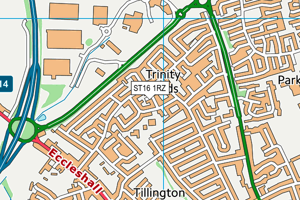 ST16 1RZ map - OS VectorMap District (Ordnance Survey) ST16 1RZ map - OS VectorMap District (Ordnance Survey)