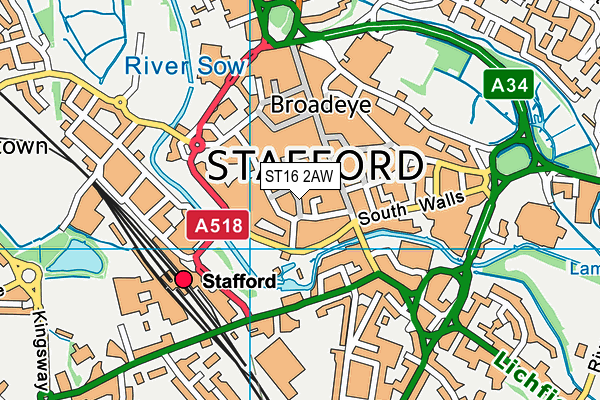 ST16 2AW map - OS VectorMap District (Ordnance Survey)