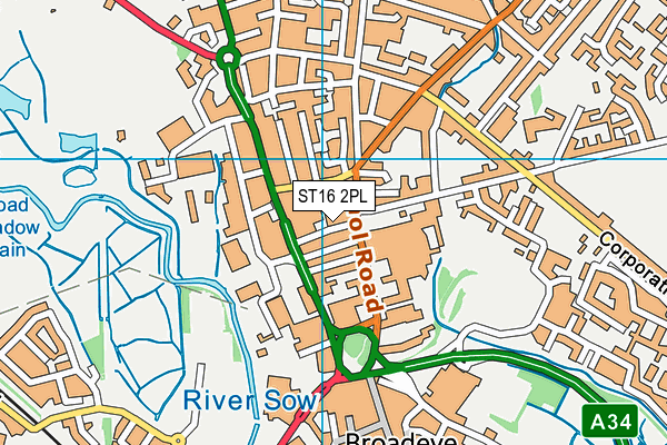 ST16 2PL map - OS VectorMap District (Ordnance Survey)