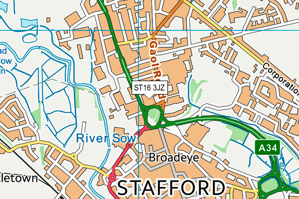 ST16 3JZ map - OS VectorMap District (Ordnance Survey) ST16 3JZ map - OS VectorMap District (Ordnance Survey)