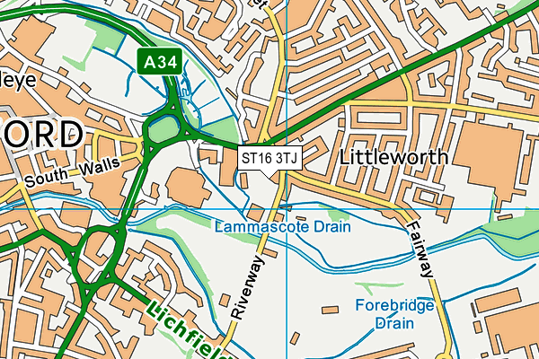 ST16 3TJ map - OS VectorMap District (Ordnance Survey) ST16 3TJ map - OS VectorMap District (Ordnance Survey)