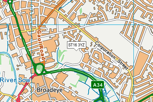 ST16 3YZ map - OS VectorMap District (Ordnance Survey) ST16 3YZ map - OS VectorMap District (Ordnance Survey)