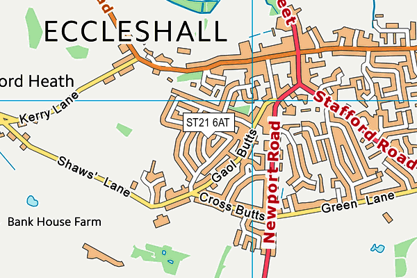 ST21 6AT map - OS VectorMap District (Ordnance Survey)