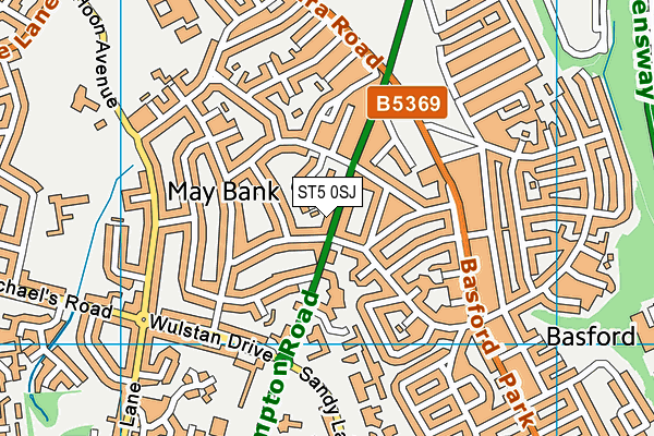 ST5 0SJ map - OS VectorMap District (Ordnance Survey) ST5 0SJ map - OS VectorMap District (Ordnance Survey)