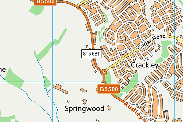 ST5 6BT map - OS VectorMap District (Ordnance Survey)