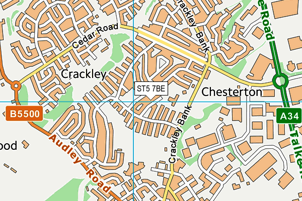 ST5 7BE map - OS VectorMap District (Ordnance Survey)