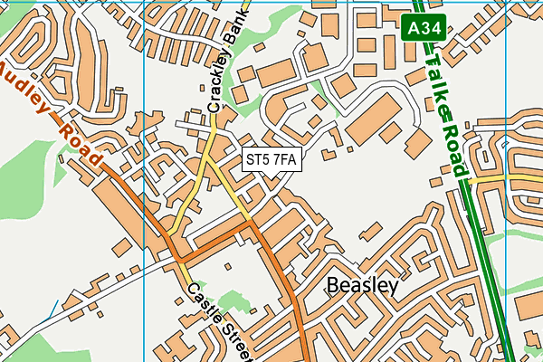 ST5 7FA map - OS VectorMap District (Ordnance Survey)