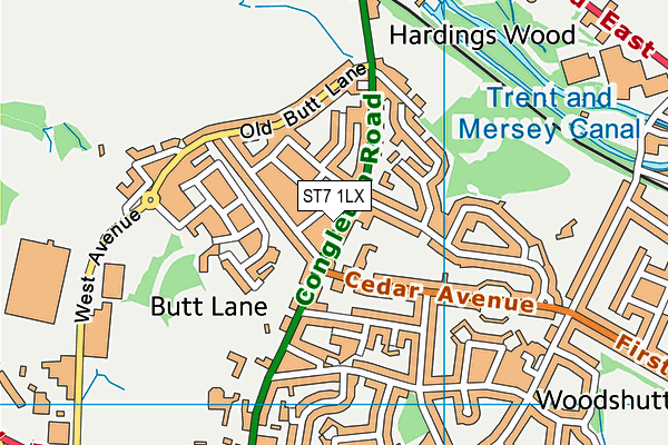ST7 1LX map - OS VectorMap District (Ordnance Survey)