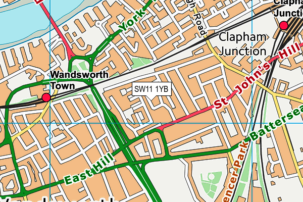 SW11 1YB map - OS VectorMap District (Ordnance Survey) SW11 1YB map - OS VectorMap District (Ordnance Survey)