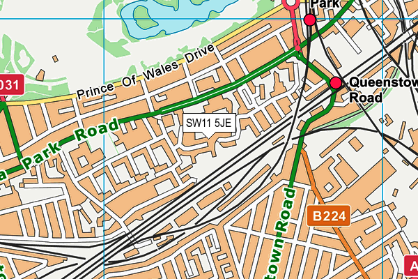 SW11 5JE map - OS VectorMap District (Ordnance Survey)