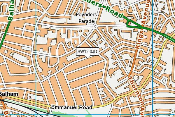 SW12 0JD map - OS VectorMap District (Ordnance Survey) SW12 0JD map - OS VectorMap District (Ordnance Survey)