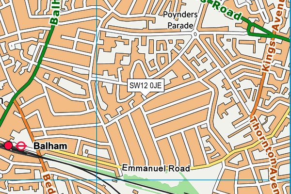 SW12 0JE map - OS VectorMap District (Ordnance Survey) SW12 0JE map - OS VectorMap District (Ordnance Survey)