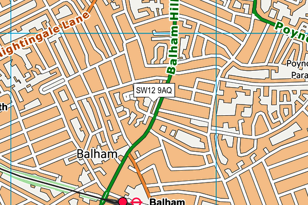SW12 9AQ map - OS VectorMap District (Ordnance Survey) SW12 9AQ map - OS VectorMap District (Ordnance Survey)
