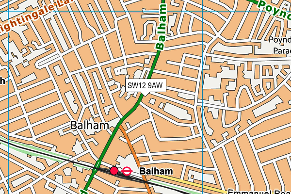 SW12 9AW map - OS VectorMap District (Ordnance Survey)
