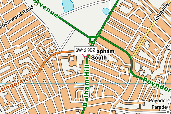SW12 9DZ map - OS VectorMap District (Ordnance Survey) SW12 9DZ map - OS VectorMap District (Ordnance Survey)