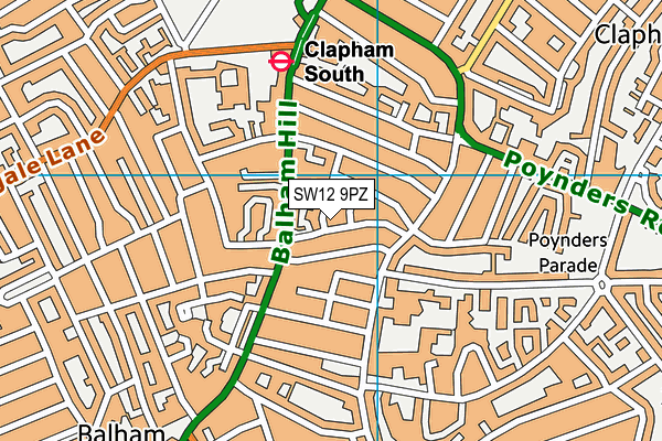 SW12 9PZ map - OS VectorMap District (Ordnance Survey)