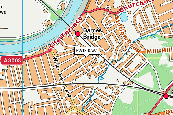 SW13 0AW map - OS VectorMap District (Ordnance Survey) SW13 0AW map - OS VectorMap District (Ordnance Survey)