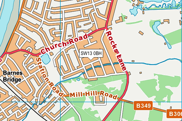 SW13 0BH map - OS VectorMap District (Ordnance Survey) SW13 0BH map - OS VectorMap District (Ordnance Survey)
