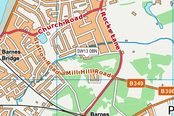 SW13 0BN map - OS VectorMap District (Ordnance Survey)