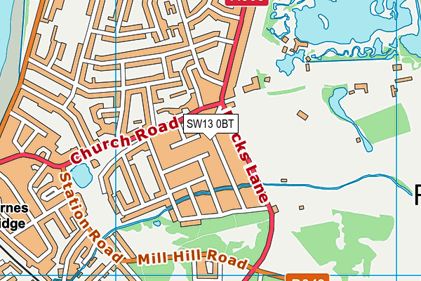 SW13 0BT map - OS VectorMap District (Ordnance Survey) SW13 0BT map - OS VectorMap District (Ordnance Survey)