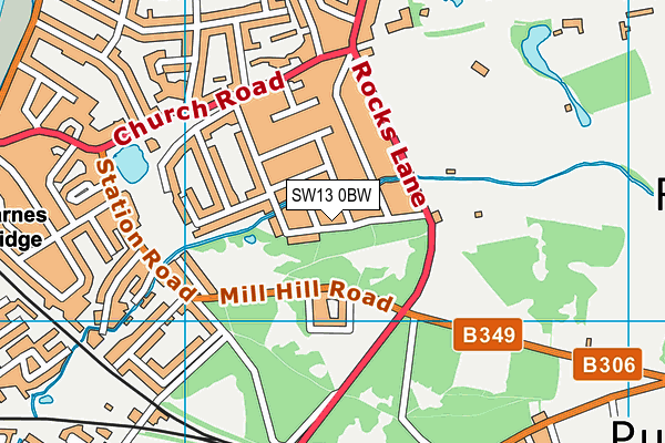 SW13 0BW map - OS VectorMap District (Ordnance Survey)
