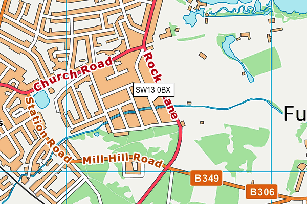 SW13 0BX map - OS VectorMap District (Ordnance Survey)