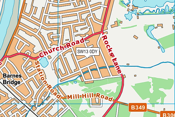 SW13 0DY map - OS VectorMap District (Ordnance Survey)