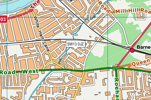 SW13 0JZ map - OS VectorMap District (Ordnance Survey) SW13 0JZ map - OS VectorMap District (Ordnance Survey)