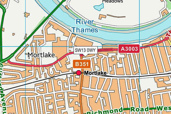 SW13 0WY map - OS VectorMap District (Ordnance Survey) SW13 0WY map - OS VectorMap District (Ordnance Survey)