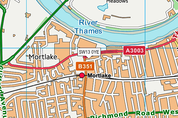 SW13 0YE map - OS VectorMap District (Ordnance Survey) SW13 0YE map - OS VectorMap District (Ordnance Survey)