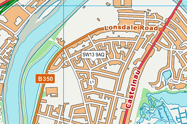 SW13 9AQ map - OS VectorMap District (Ordnance Survey) SW13 9AQ map - OS VectorMap District (Ordnance Survey)